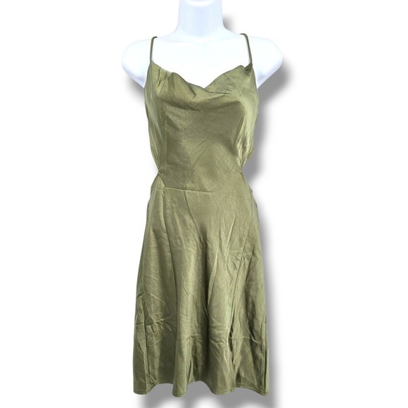 New Hello Molly Olive Green Slip Dress Backless Tie Midi Dress Size S - Picture 1 of 14